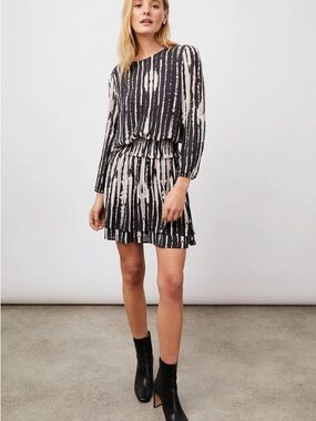 Rails Black and White Printed Long-Sleeve Tiered Mini Dress